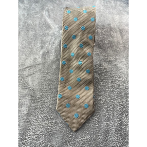 Samuelsohn Nordstrom Mens Tie Beige Blue Polka Dot Silk Made in Italy‎ - Picture 2 of 9